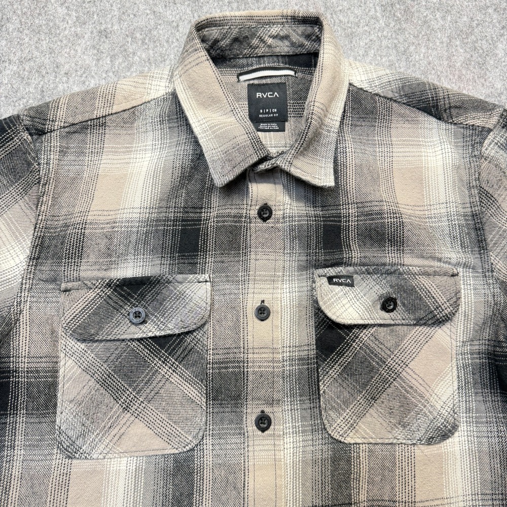 RVCA Flannel Shirt Men S Regular Fit Heavy Cotton Gray Plaid MH507HIG - Picture 6 of 8